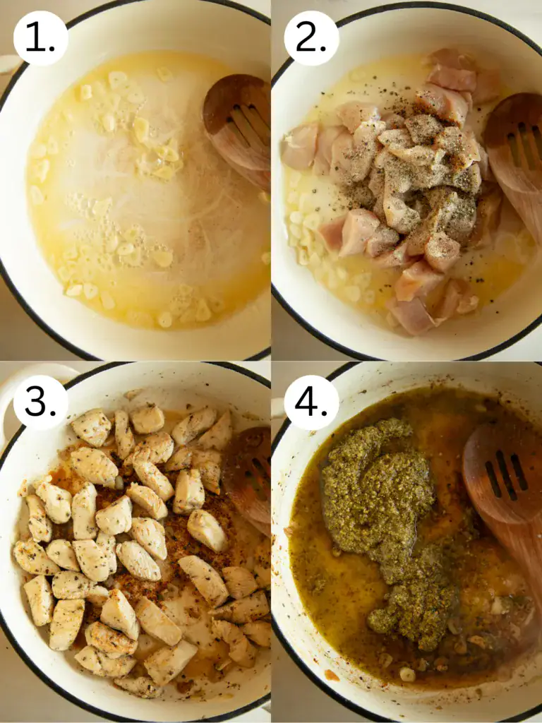 Steps 1-4 process shots for the pasta