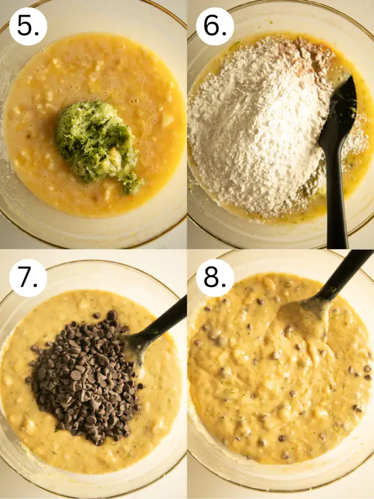 steps 5-8 on how to combine the bread batter