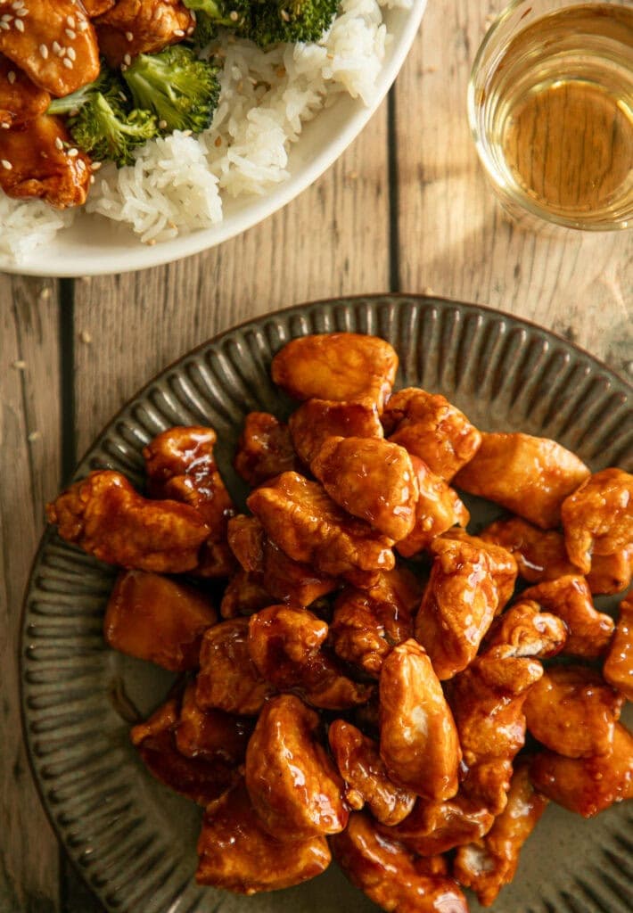 plate full of air fryer sweet and sour chicken