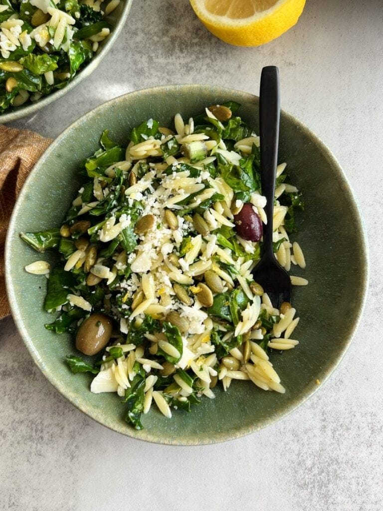 Bowl of orzo salad