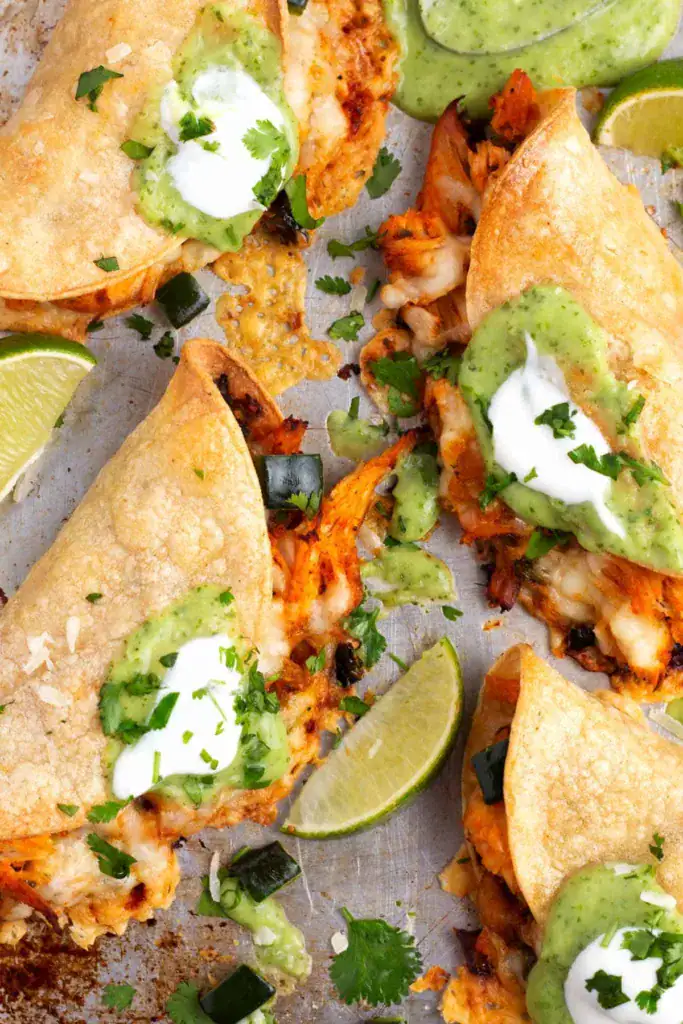 baked chicken tacos with green sauce