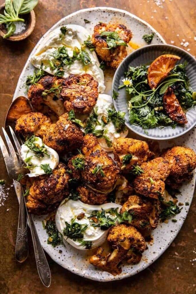 Roasted cauliflower on a large platter