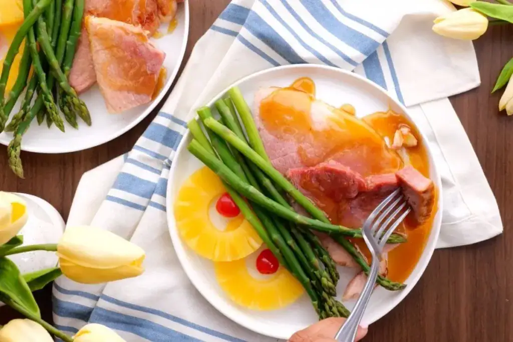 plate with ham steak