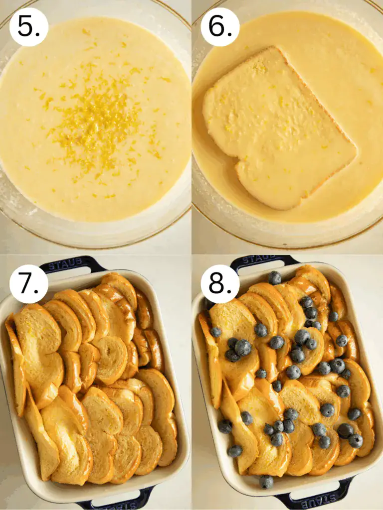 steps 5-8 on how to layer the French toast bake 