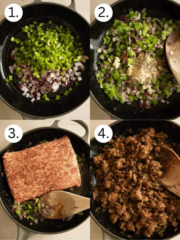 step by step images on making the meat sauce