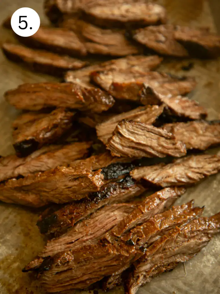 sliced charred skirt steak