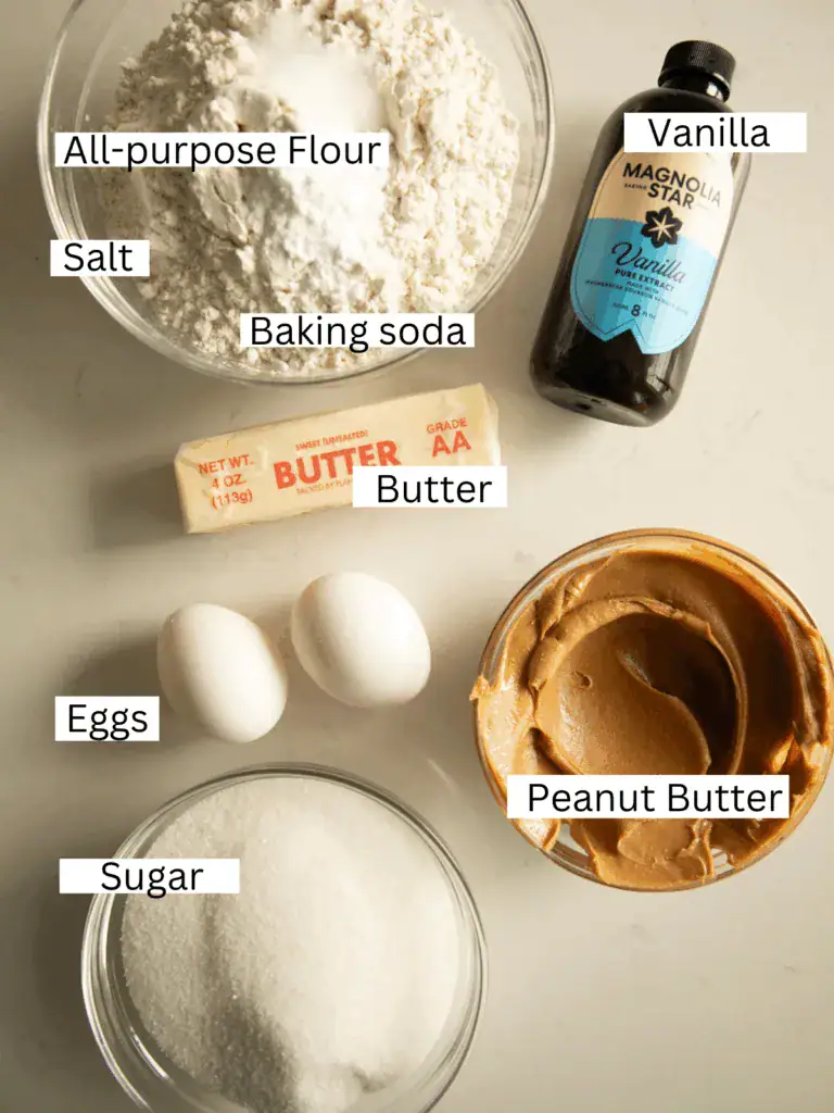 Ingredients prepped and portioned for the peanut butter cookies