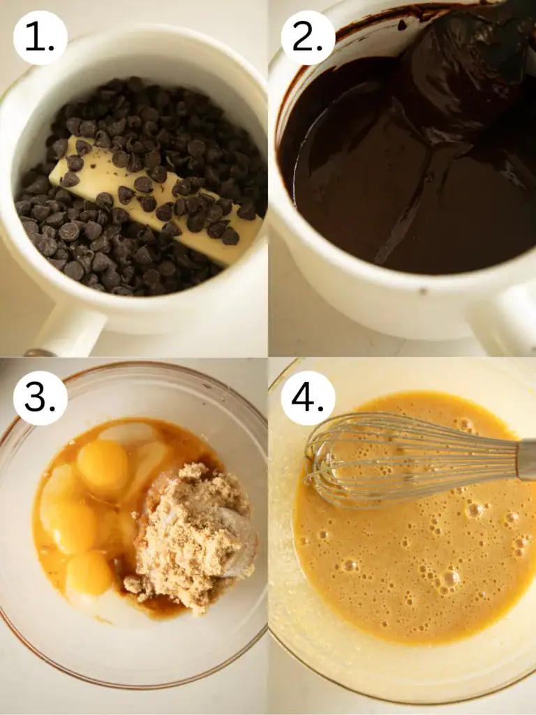 steps on how to melt the chocolate and start the cookie dough