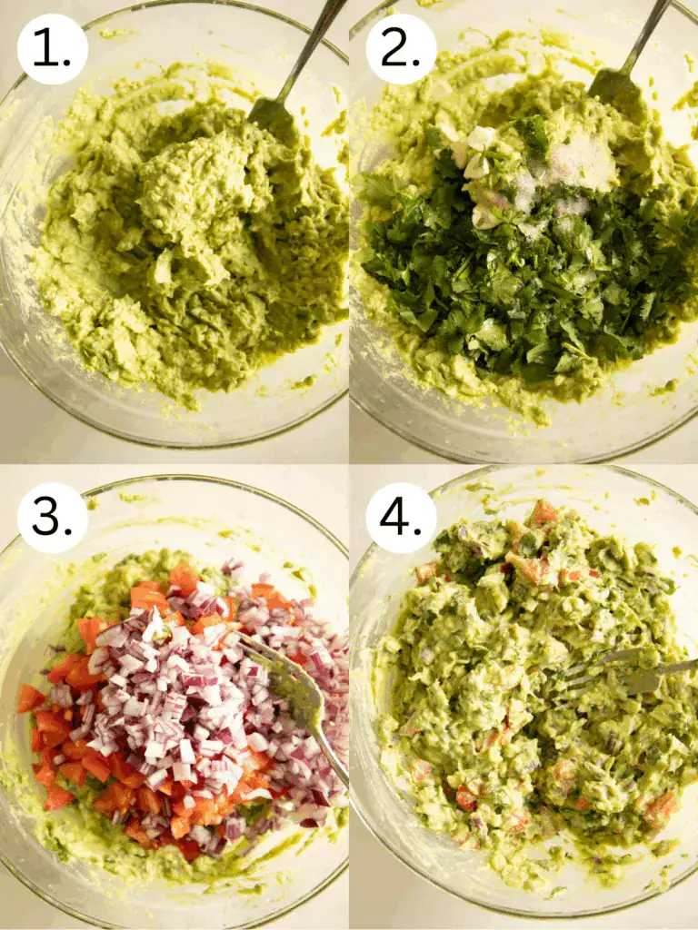 Step by step images on how to make the fresh guacamole