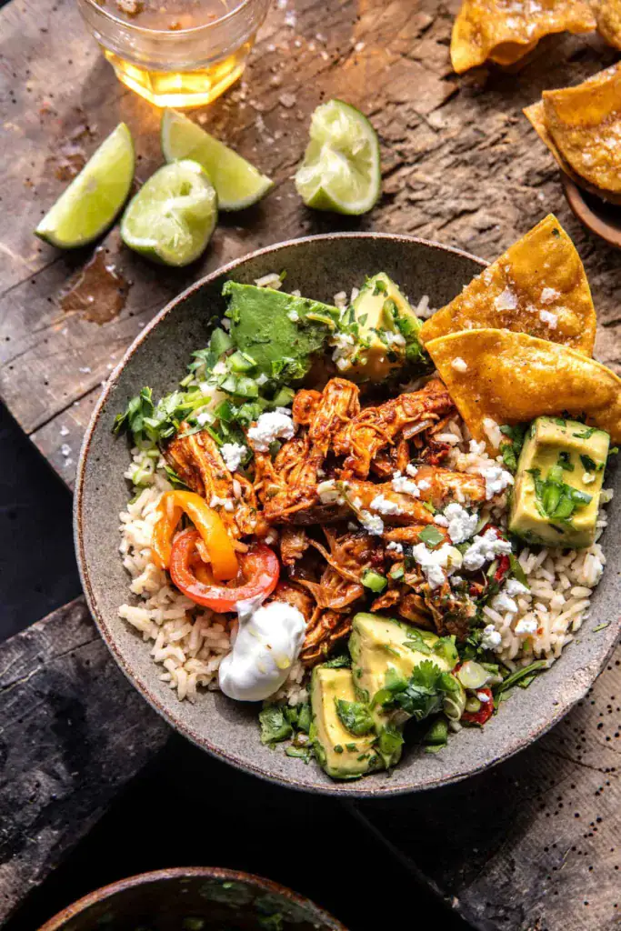 bowl of shredded taco chicken