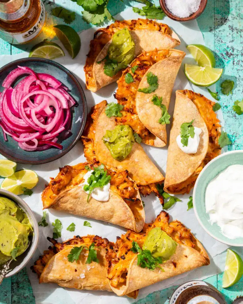 baked chicken tacos with toppings