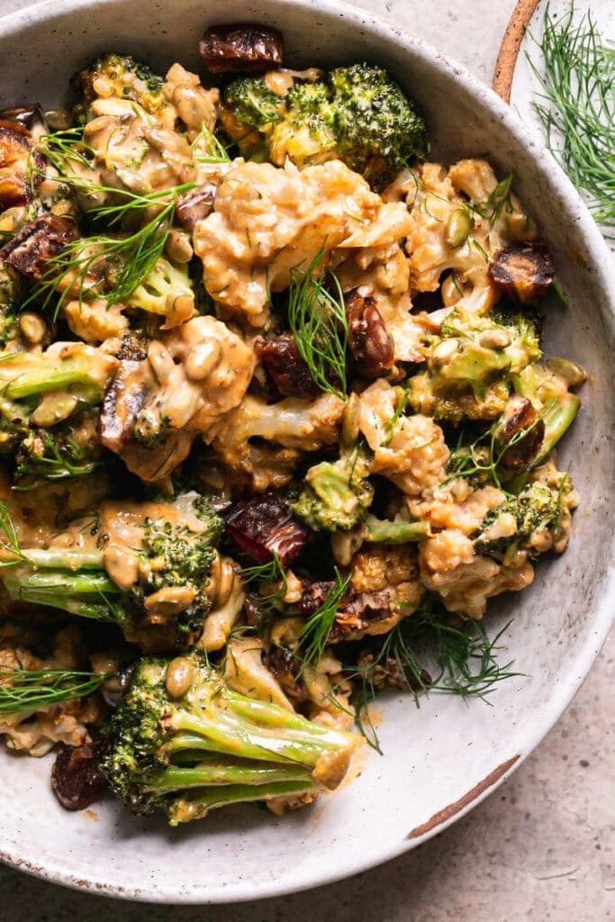Bowl of broccoli and cauliflower salad