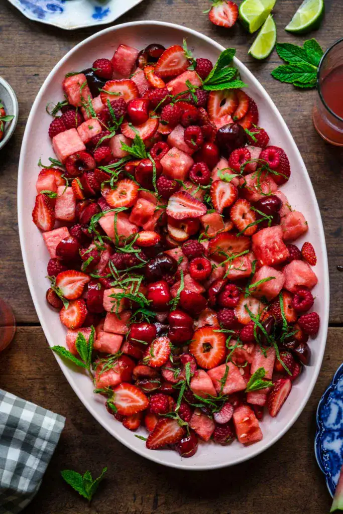 Large oval platter with fruit salad