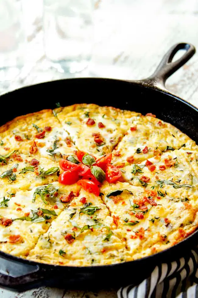 Cast iron skillet with a fresh frittata 