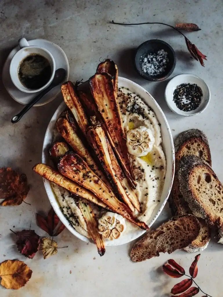 Roasted parsnips on a platter