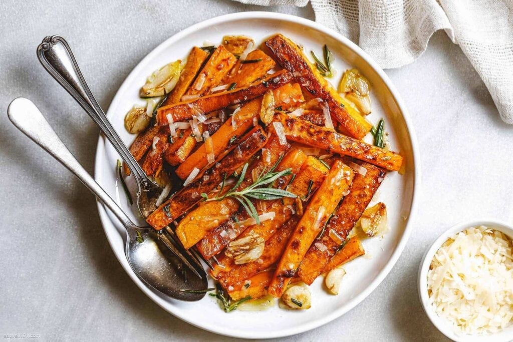 roasted butter nut squash on a plate