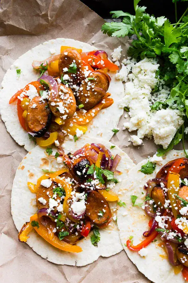 chicken sausage tacos with toppings