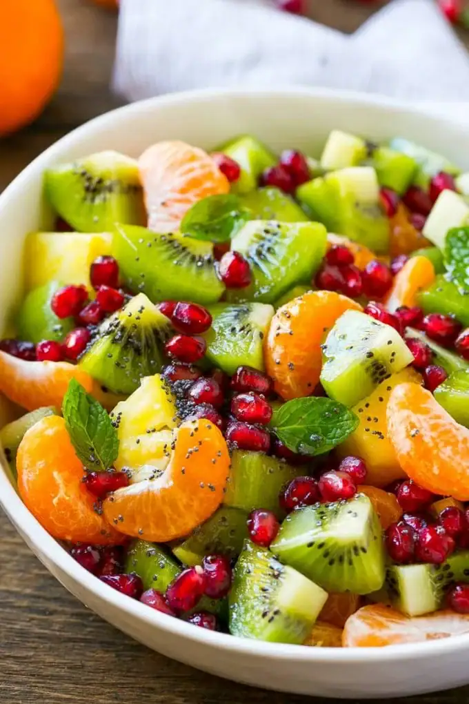 chopped fruit salad in a bowl