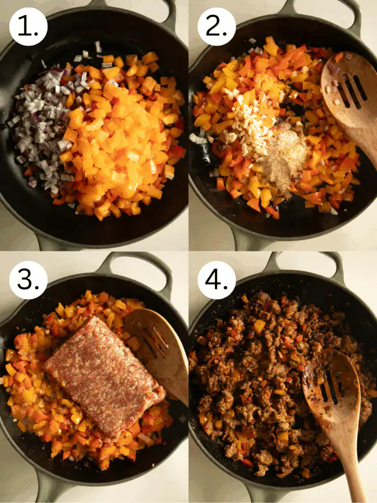 Step-by-step showing how to cook the meat mixture