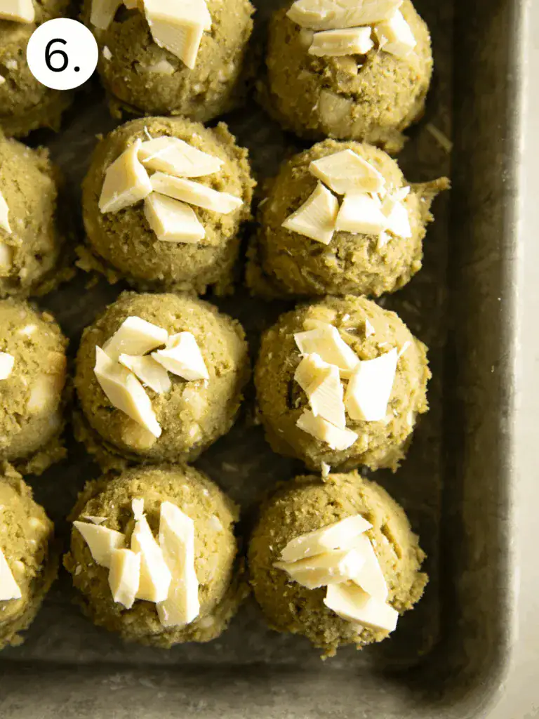 step 6 of scoops of cookie dough on a sheet pan
