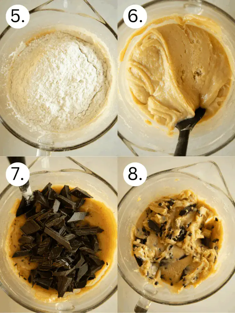 Large dark chocolate chunks added to cookie dough.