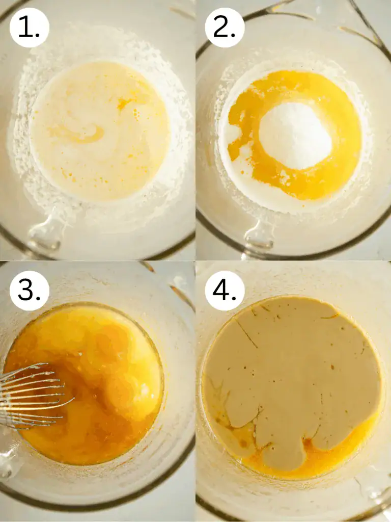 Smooth tahini added to wet cookie ingredients.