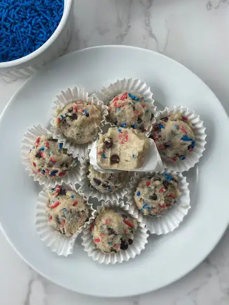 plate with edible cookie dough bites
