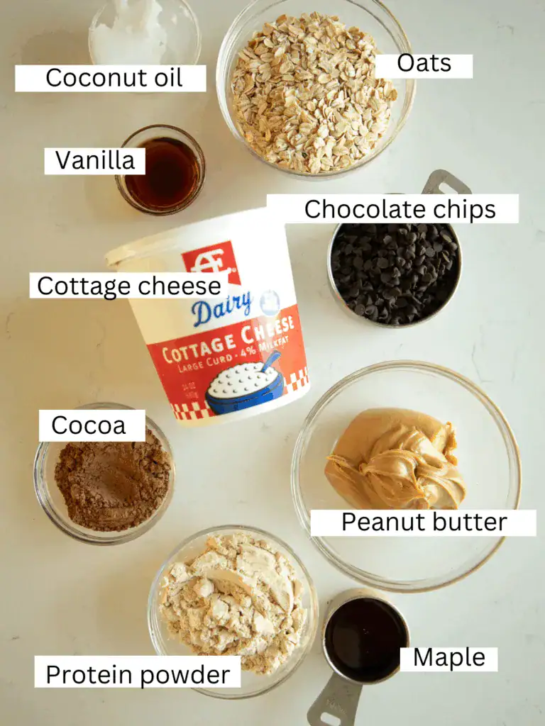 Step-by-step layout of ingredients for no-bake brownie batter protein bites