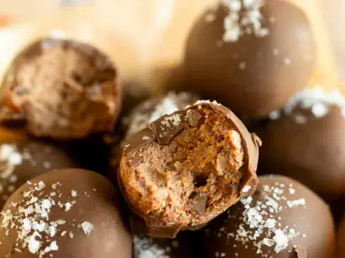 Close-up of a single bite showing fudgy texture inside