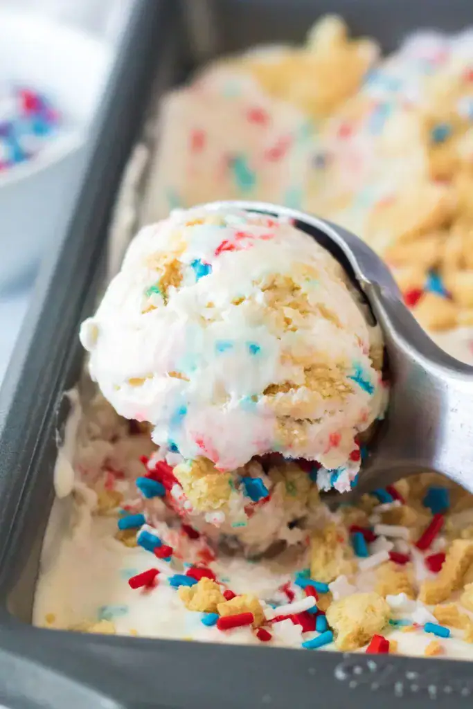 pan of ice cream with a scoop
