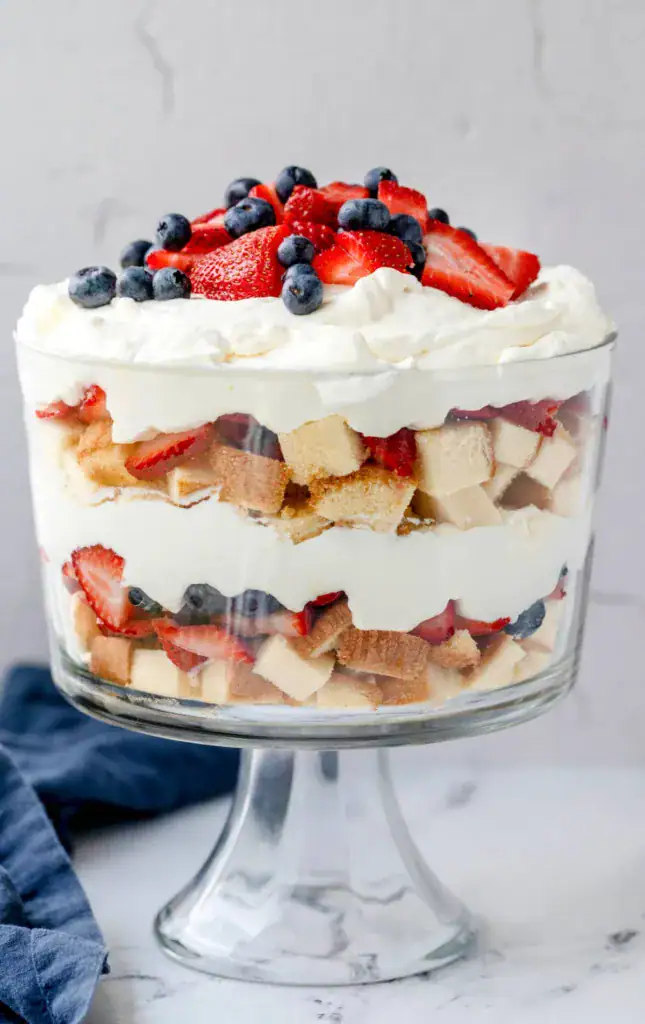 layered dessert in a glass bowl