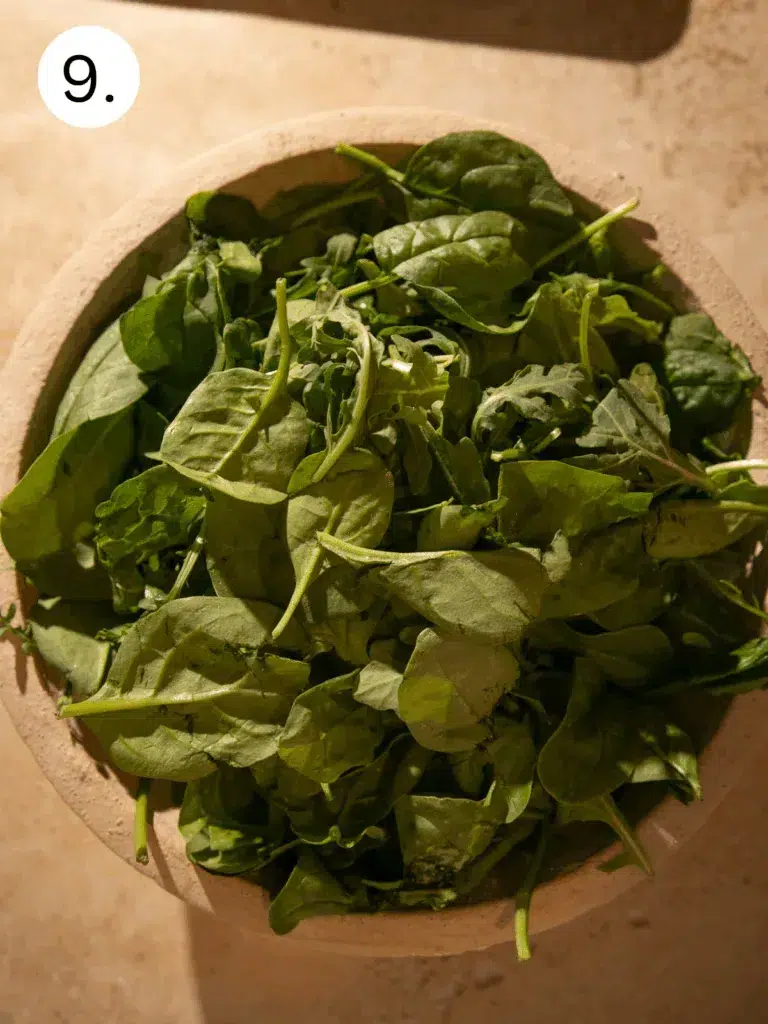 Bowl of spinach and arugula for the salad