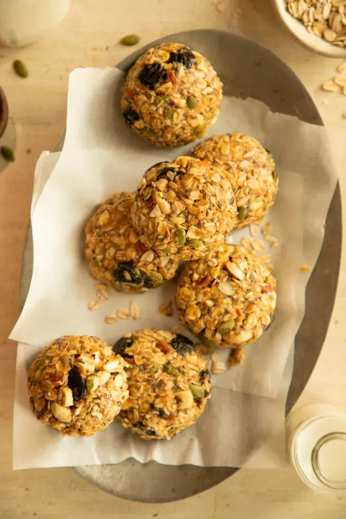 No bake breakfast cookies on a tray