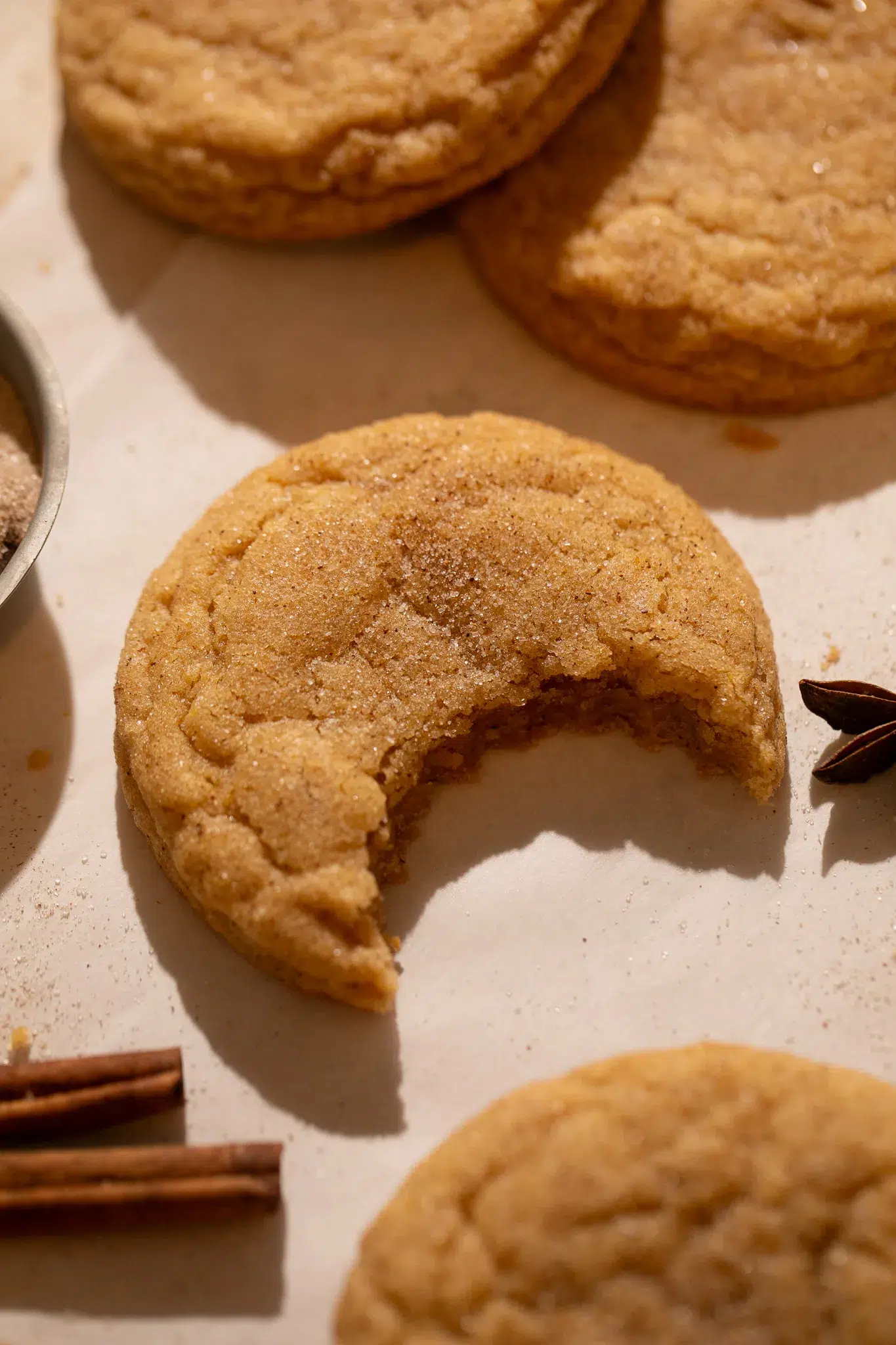 Cinnamon sugar pumpkin chai cookie with chewy inside texture.