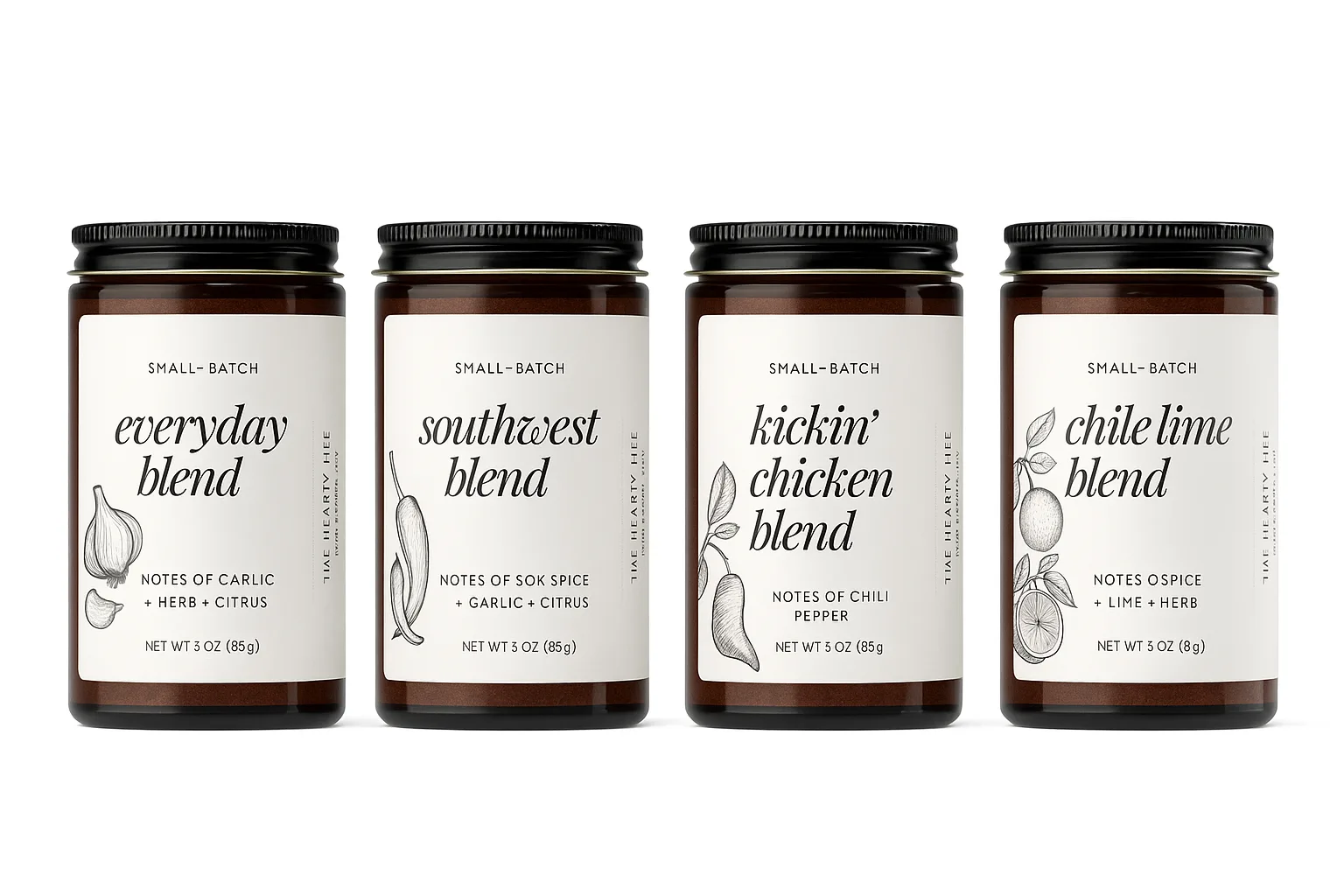 4 hearty life spice blends with white background