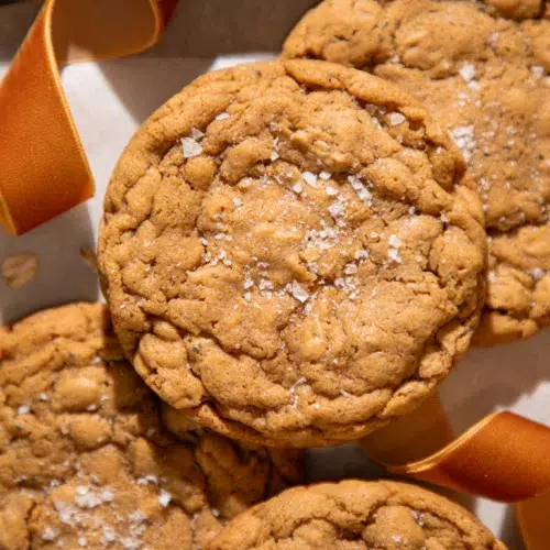 Oatmeal Gingerbread cookie with salt and velvet ribbon